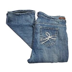 WallFlower Bootcut High Rise Whiskered Stretch Blue Denim Jeans Women's 22